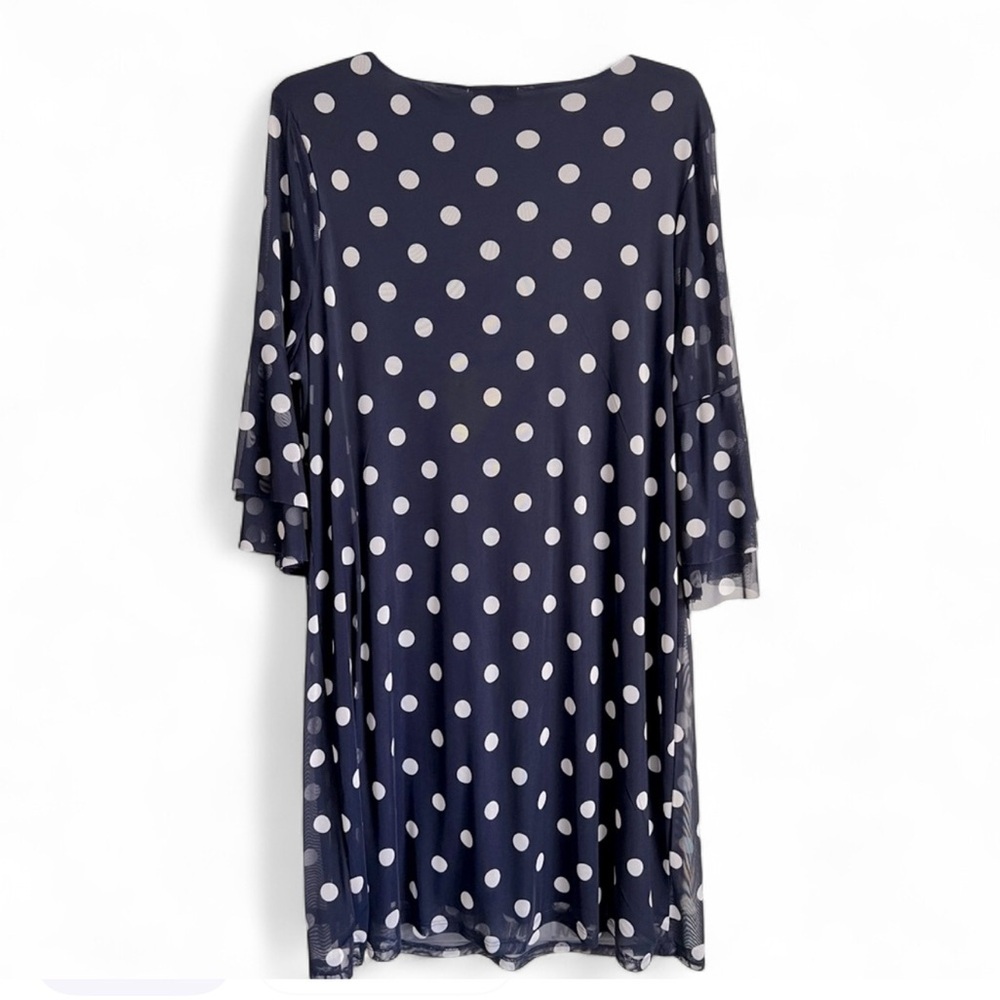 Allison Brittney Navy & White Polka Dot Bell Sleeve Sheath Dress - Picture 6 of 6